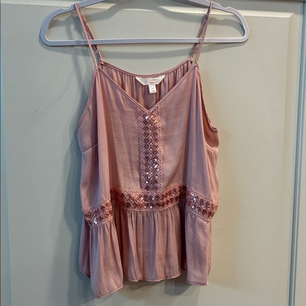 LC Lauren Conrad Pink Camisole with Lace Trim